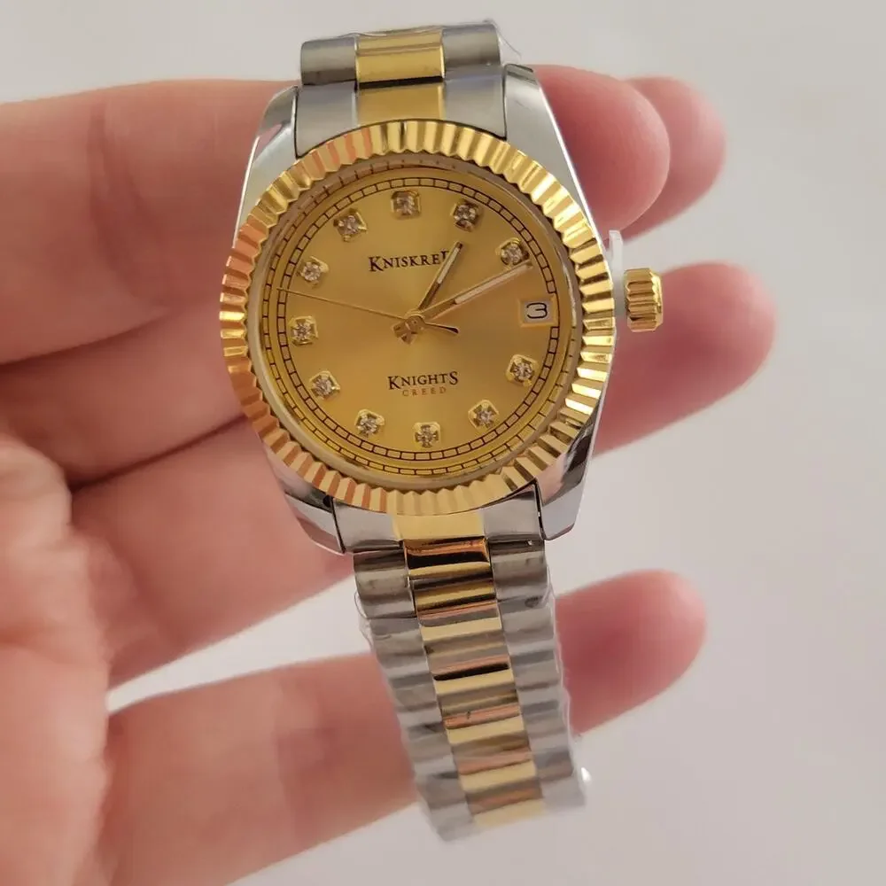 Knights Creed Womens Watch 28mm Gold Dial Gold Case Multicolor Bracelet Quartz
